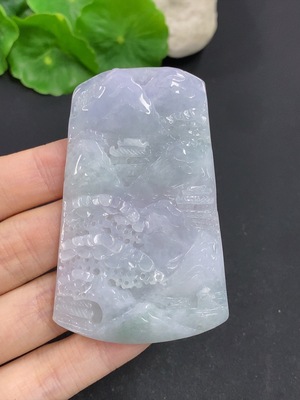 F42968409 翡翠山水牌挂件 货品总重量约42.5克