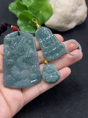 F34057674 Jadeite Dragon Plaque/Guanyin/Buddha Pendant / Ring Non-gold Inlaid Matching Beads Non-A