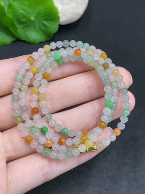 F34022594 Jadeite Bead Necklace Non-Gold Setting Total Weight Approximately 14.6g Size About 3.5mm Yellow Bead Color Origin Undetermined