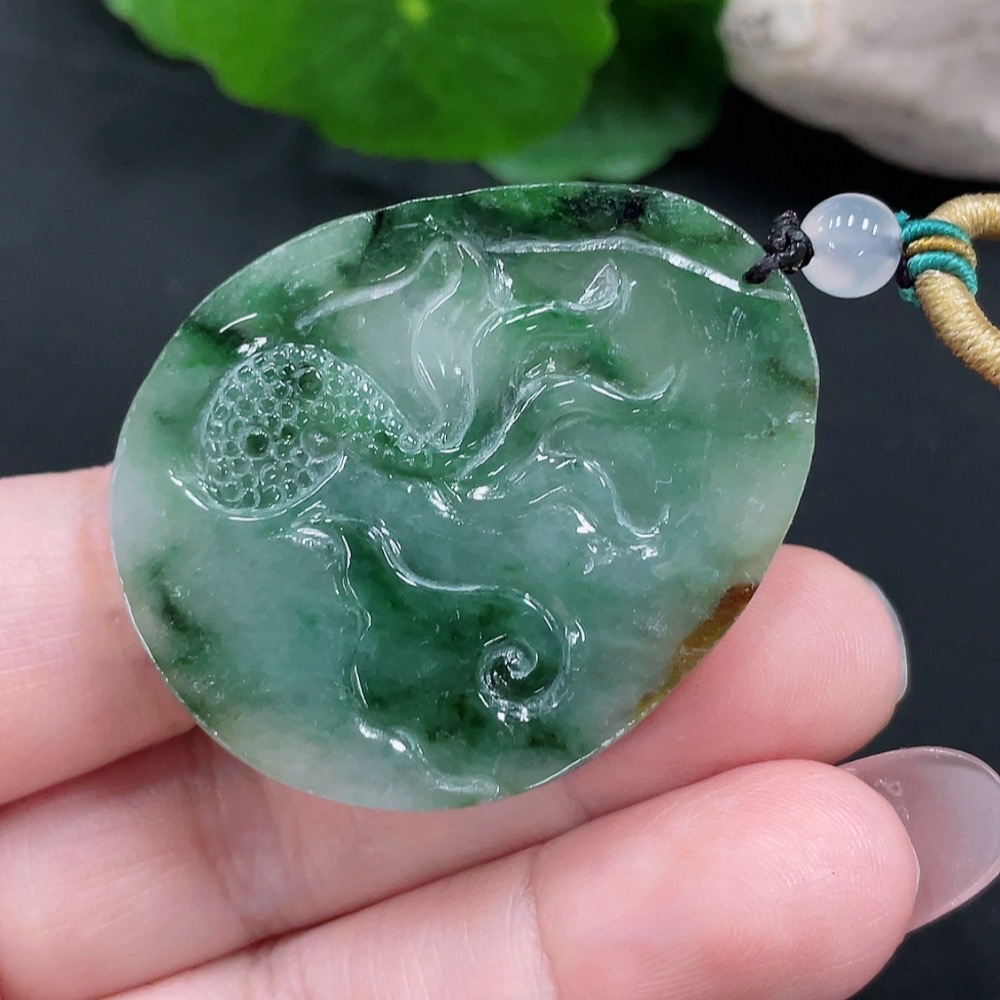 F34967159 Jadeite Dragon Pendant Total Weight Approx. 19.8g (Including Rope Weight)