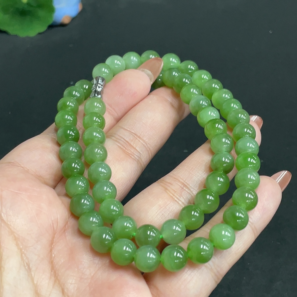 H34054555 Hetian Jade Jasper Beaded Necklace, approx. 7.5 mm, total weight approx. 40.9g