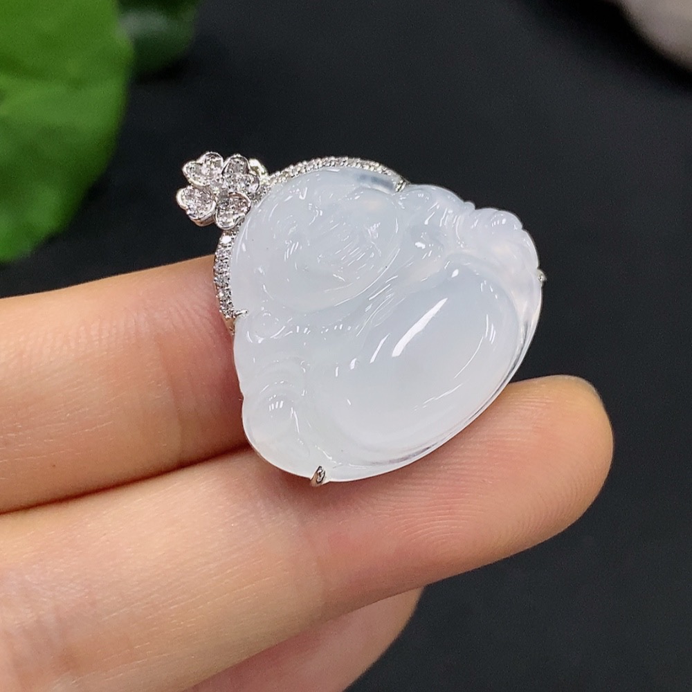 F18981518 Jadeite Buddha Inlaid Pendant (18K Gold) Total Weight Approx. 5.3g