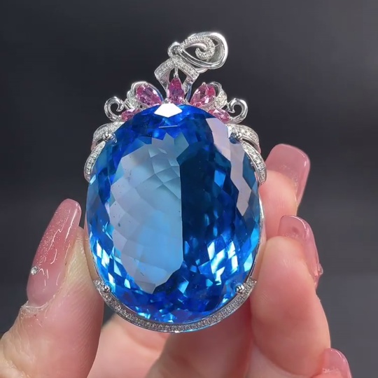 C24768950 18K Gold Topaz Pendant with Color Origin Undetermined and Pink Tourmaline, Total Weight Approx. 30.58g