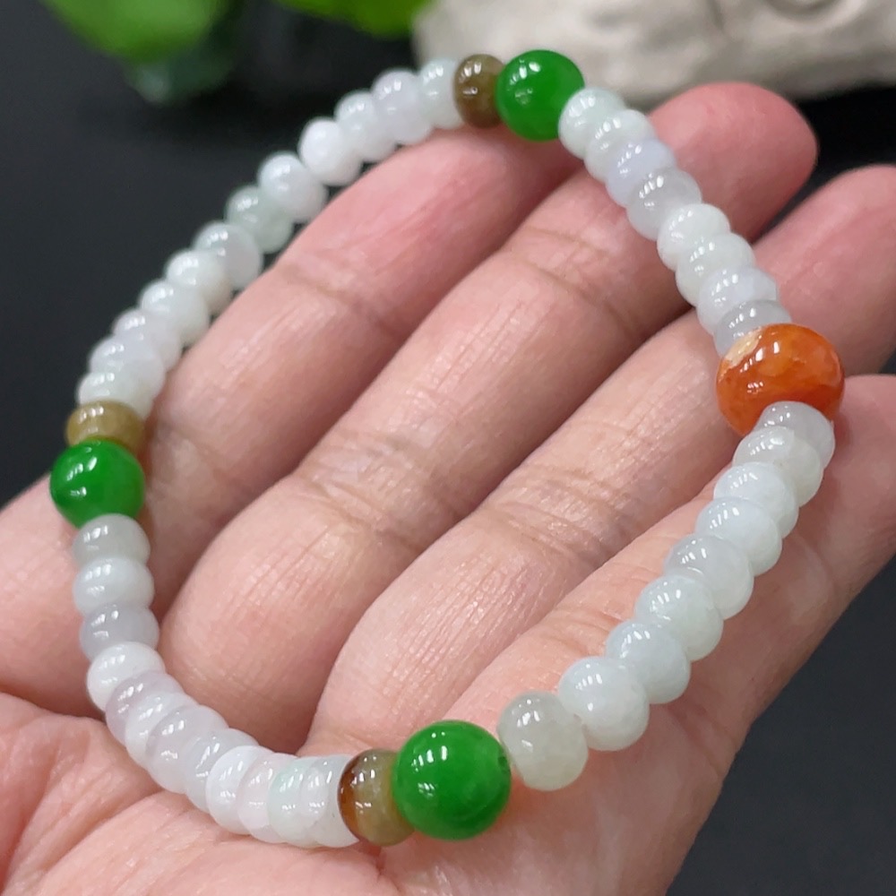 F34978904 Jadeite bracelet total weight approx. 12.35g non-A green beads undetermined color origin of yellow parts