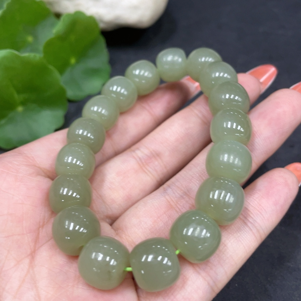 H34016154 Hetian Jade Bracelet, Approx. 11.6mm Beads, Total Weight About 46.9g