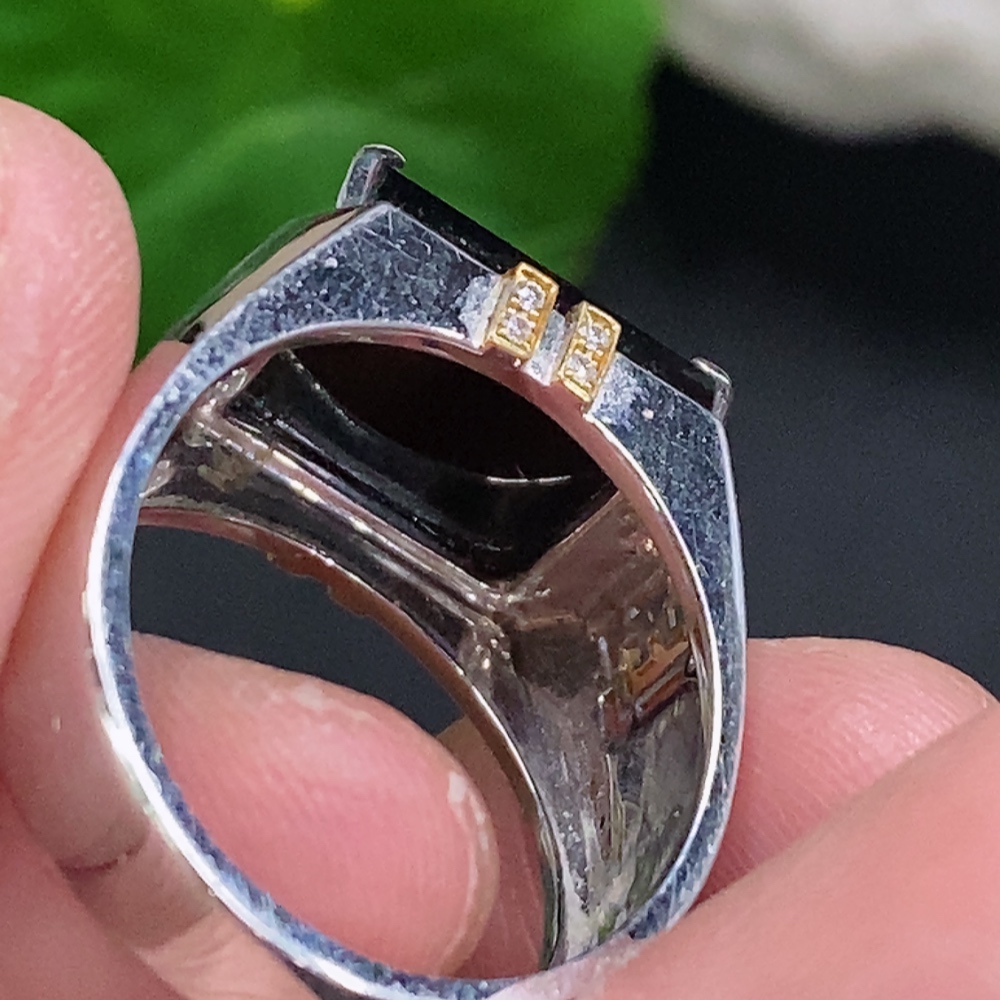 F33932429 Jadeite Inlaid Ring 18K Gold Size 18 Total Weight Approx. 8.8g