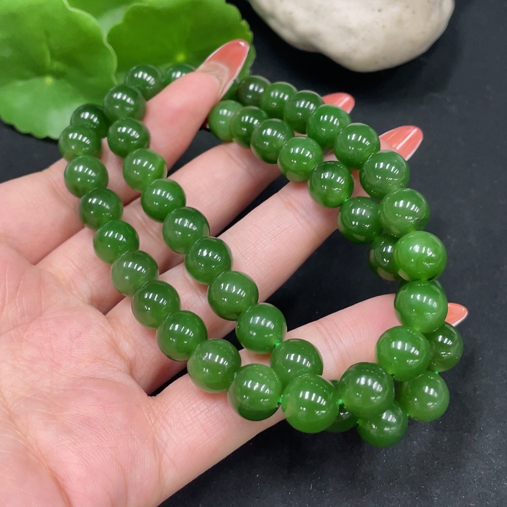 H34062264 Hetian Jade Beaded Necklace, approx. 9.2mm, total weight about 65.6g, non-gold