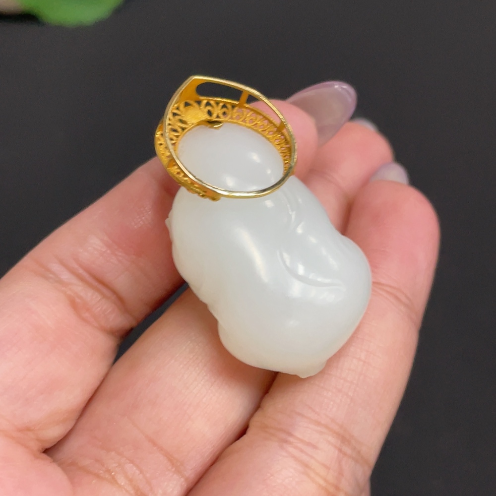H33900891 Hetian Jade Inlaid Pendant - Buddha, Total Weight Approx. 19.5g, 18k, Beads Not Hetian Jade