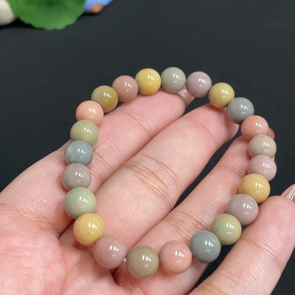 H35100778 Alashan Agate Bracelet, approx. 8mm beads, contains other mineral components, total weight approx. 16.8g