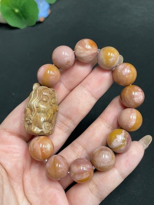 H32700101 Alashan Agate Bracelet, Approx. 13.8 mm Beads, Containing Other Mineral Components, Total Weight Approx. 58.4g