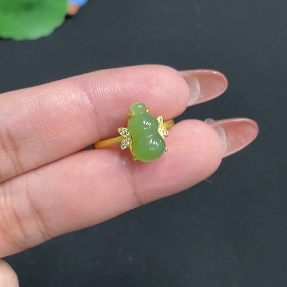 H35099951 Hetian Jade Jasper Inlaid Adjustable Ring