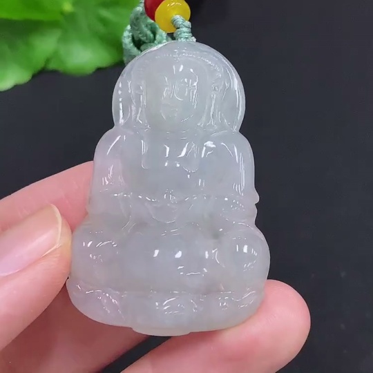 F32757816 Jadeite Guanyin Pendant with a total weight of approximately 18.1 grams (including rope weight) and non-jadeite beads