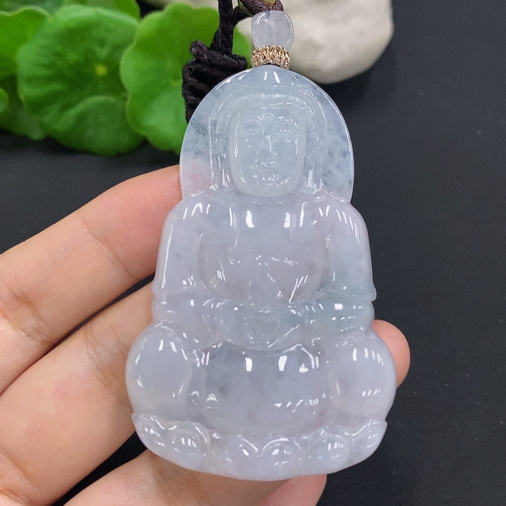 F27137272 Jadeite Guanyin Pendant, Total Weight with Cord Approximately 32.2g