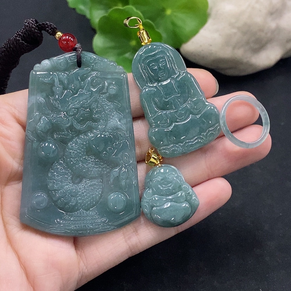 F34057674 Jadeite Dragon Plaque/Guanyin/Buddha Pendant / Ring Non-gold Inlaid Matching Beads Non-A