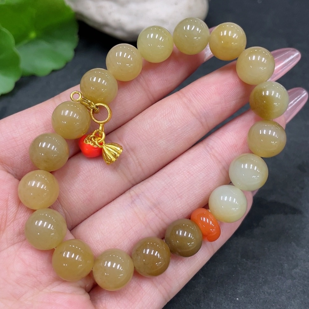 H33924967 Hetian Jade Bracelet, Beads Not Hetian Jade, Approx. 9.8mm, Total Weight Approx. 30.3g, Non-Gold
