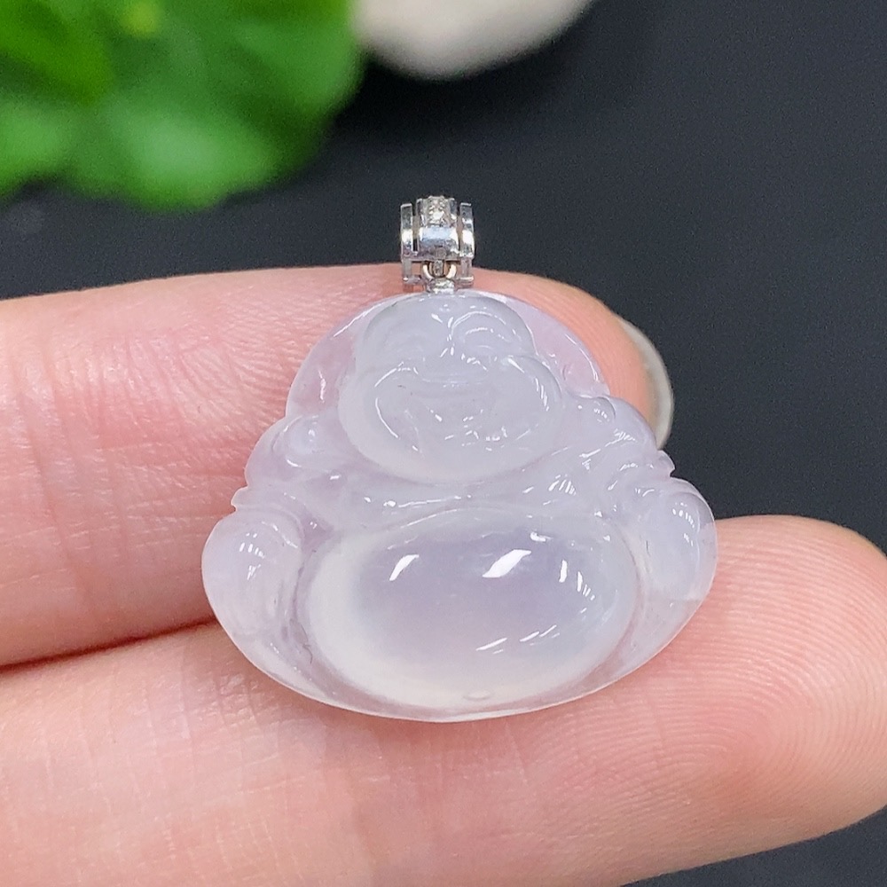 F31645910 Jadeite Buddha Pendant with 18k Gold Clasp, Total Weight Approximately 3g