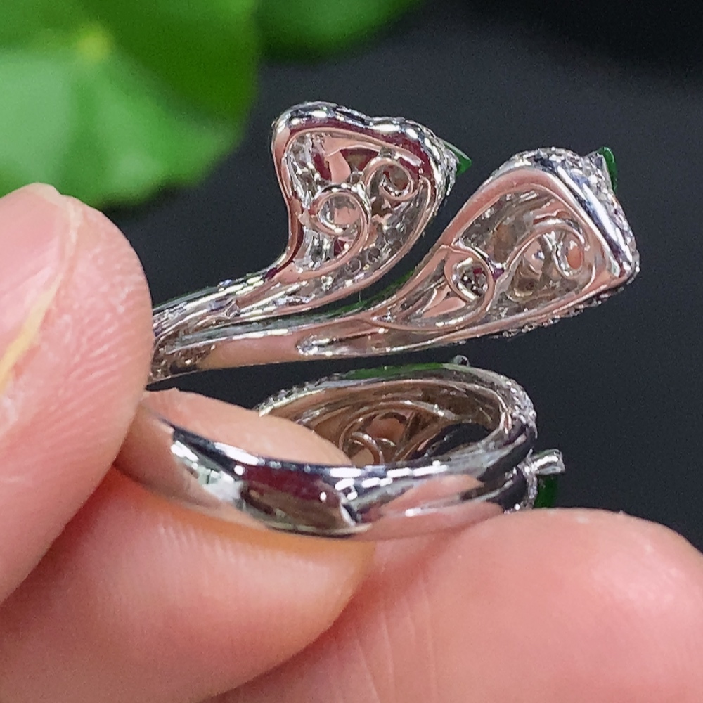 F30452380 Jadeite Inlaid Ring 18K Gold Size 13 Total Weight Approx. 9.6g (With Diamond Accents)