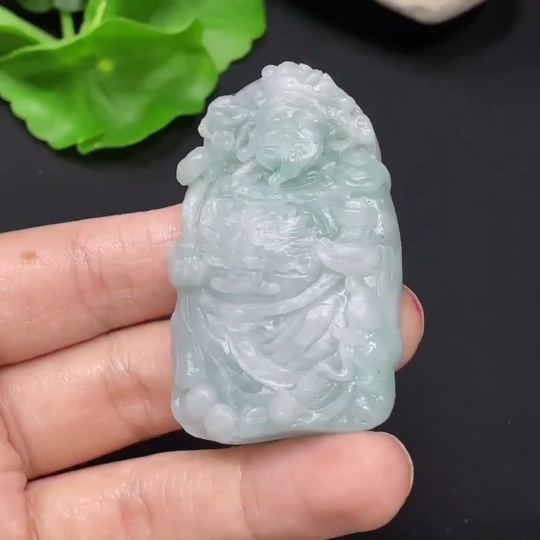 F31690571 Jadeite Rough Pendant of God of Wealth, Total Weight: Approx. 29.12g