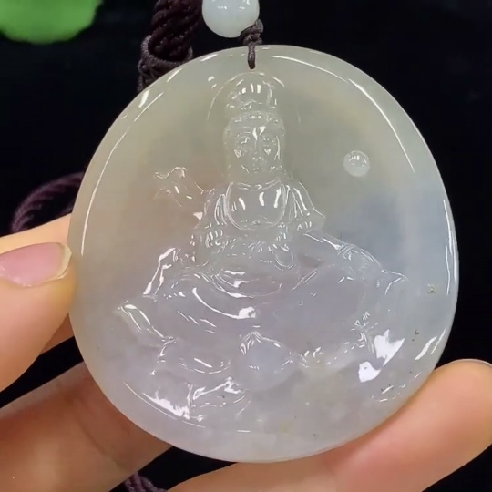 F34024860 Jadeite Guanyin Pendant Total Weight Approx. 48.96g (Including Rope Weight)