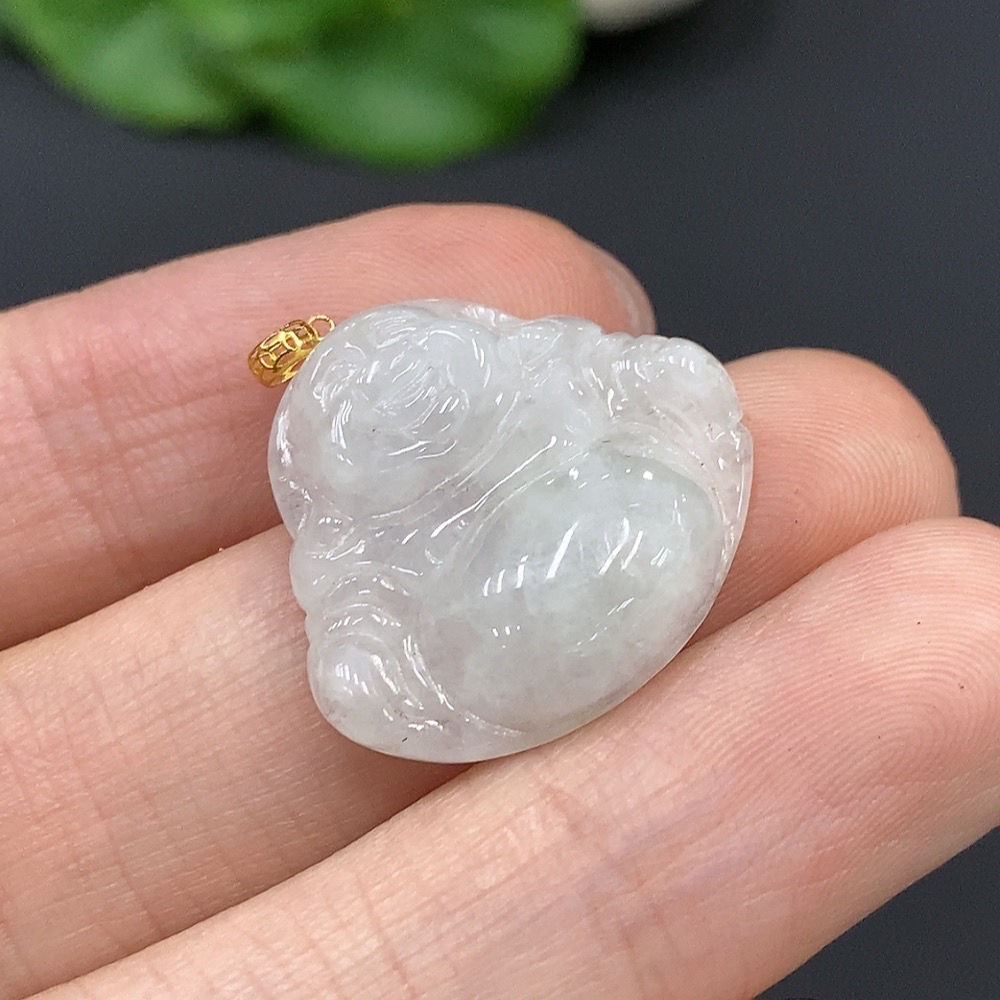 F17858657 Jadeite Buddha Pendant with 18K Gold Clasp, Total Weight 3.446g