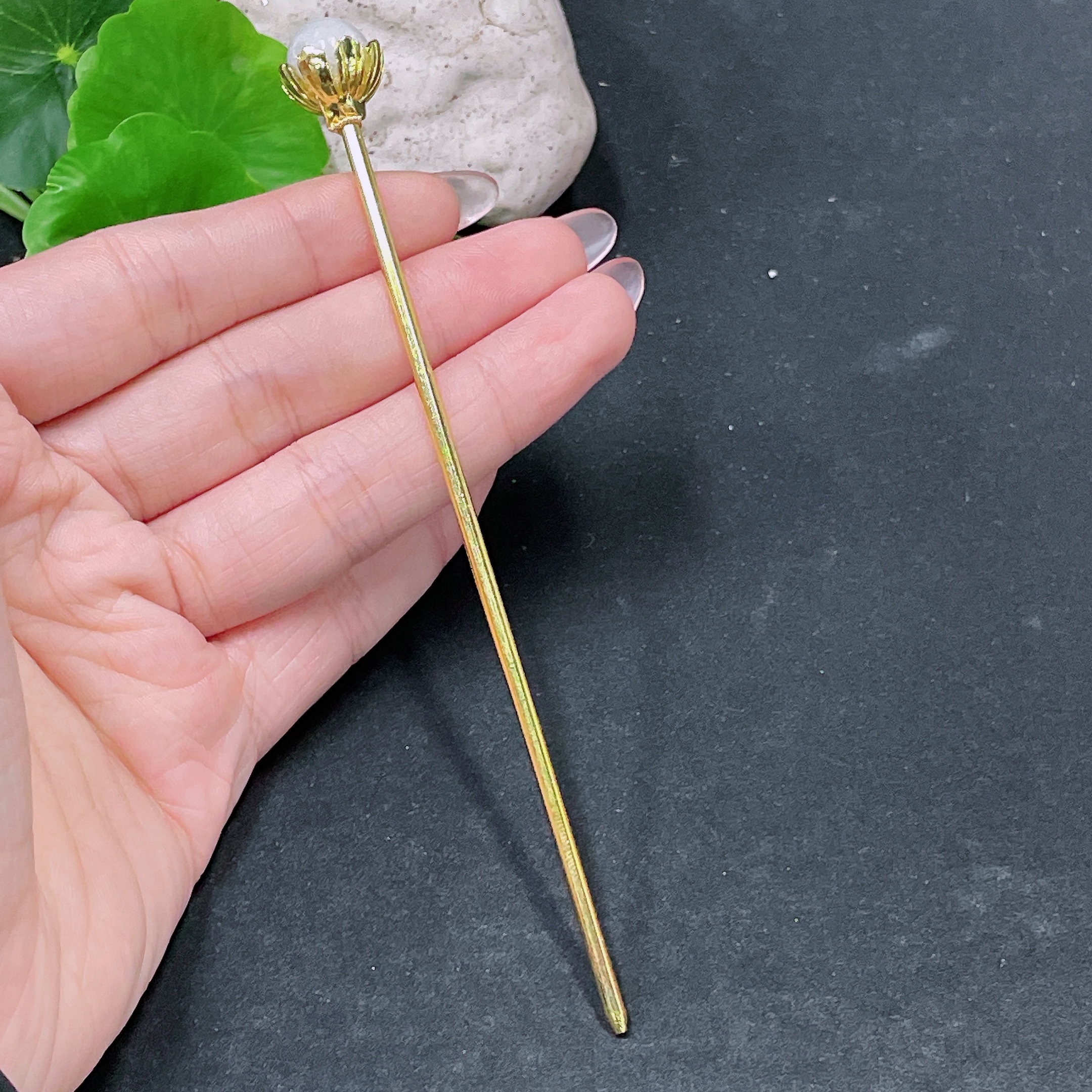 F34958852 Jadeite Inlaid Hairpin Non-Gold Inlaid Total Weight About 8.7g