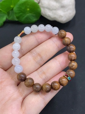 F34022816 Jadeite bead strand approx. 7mm (unmarked, red-marked surface tested gold content Au75%, remaining non-gold) total weight approx. 10.1g