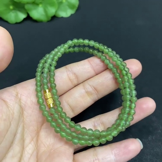 H33878370 Hetian Jade Bead Necklace, approx. 3.7mm, total weight approx. 14.5g