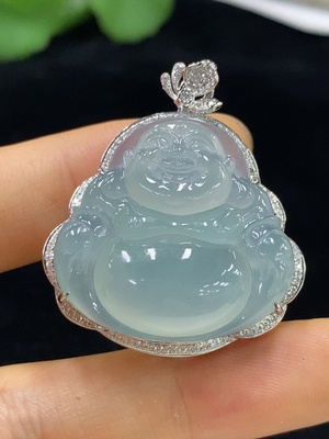 F34024604 Jadeite Buddha Mounting Piece 18k Gold Inlaid with Diamonds Total Weight Approximately 12.64g