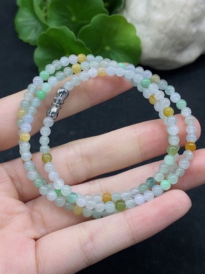 F35089930 Jadeite Beaded Necklace Approx. 3.8mm Total Weight Approx. 13.68g Non-gold Inlaid