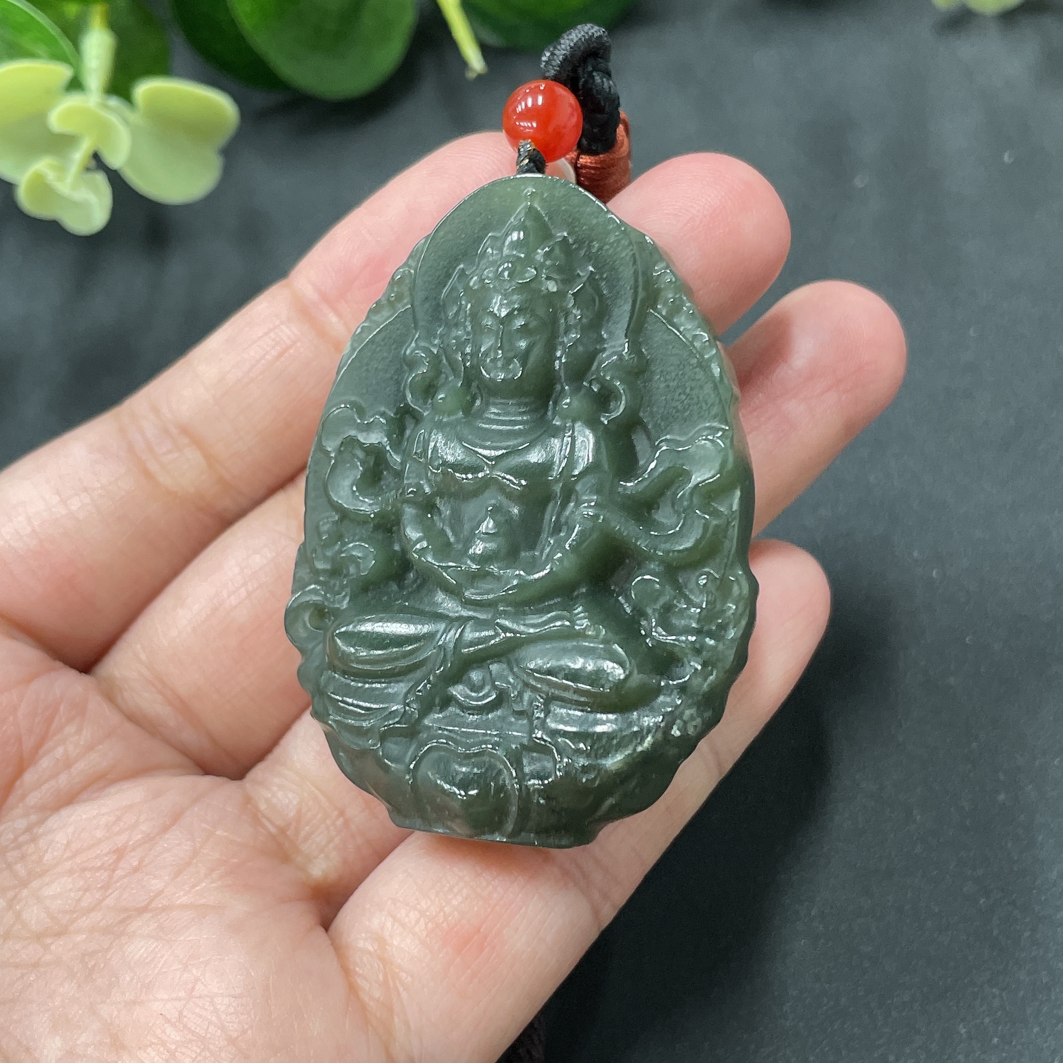 H10001235 Hetian Jade Guanyin Pendant Total Weight 39g (including rope weight)