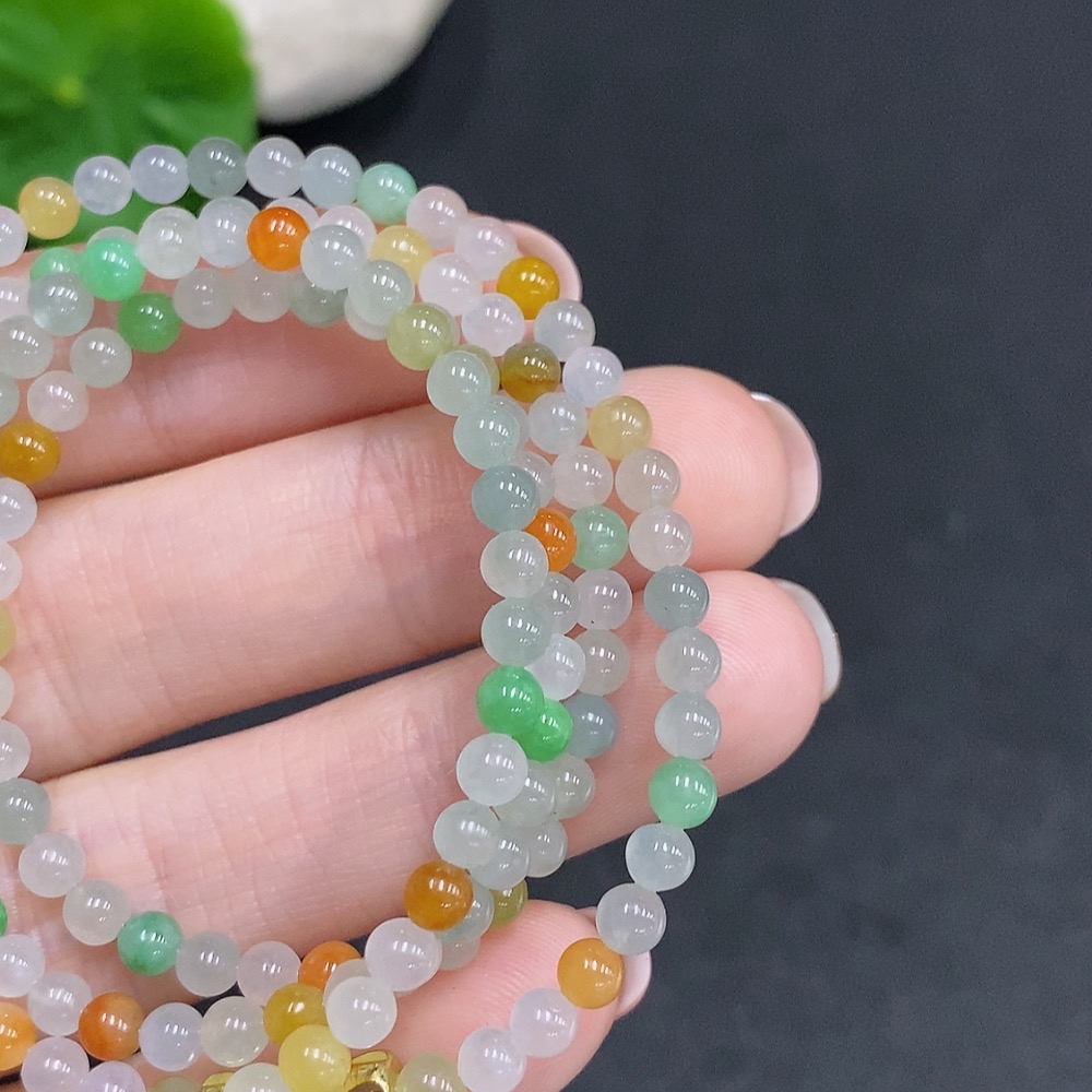 F34022594 Jadeite Bead Necklace Non-Gold Setting Total Weight Approximately 14.6g Size About 3.5mm Yellow Bead Color Origin Undetermined