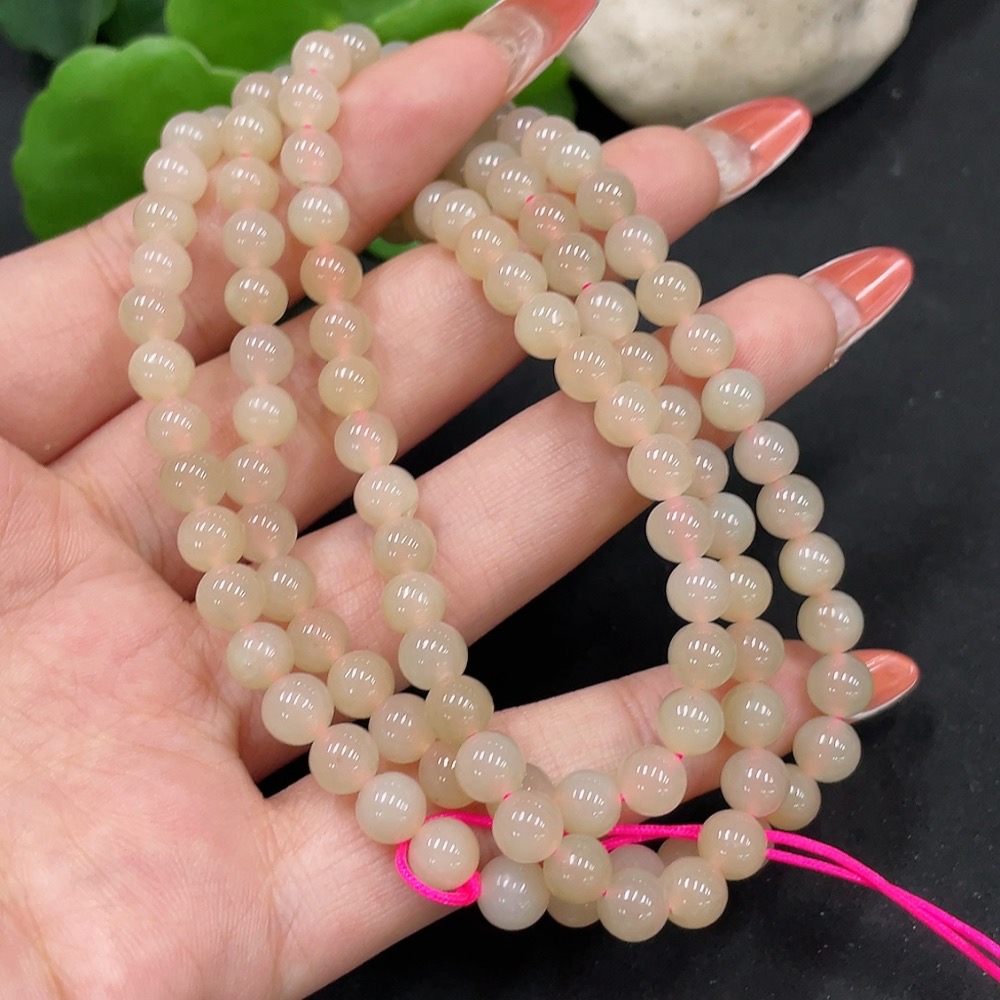 H35112334 Hetian Jade Beaded Necklace, Approx. 5.8mm, Total Weight Approx. 37.3g