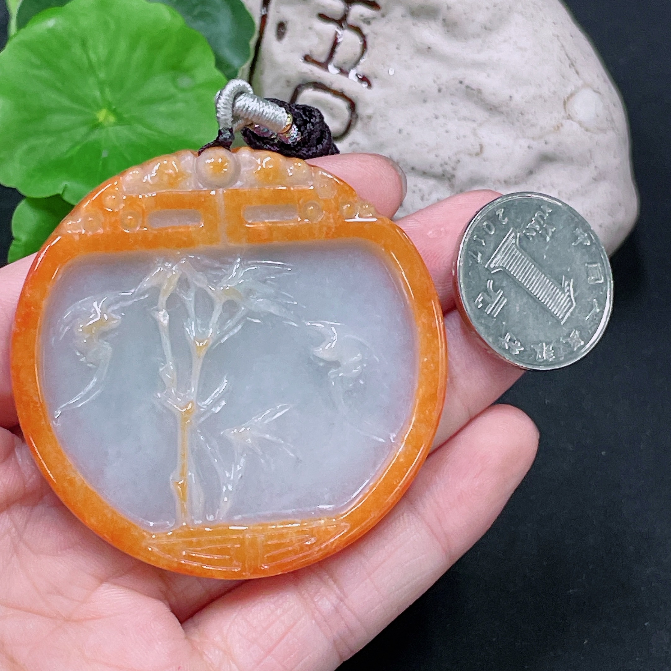 F33943332 Jadeite Bamboo Pendant, Yellow Part Color Origin Undetermined, Total Weight Approximately 40.3g