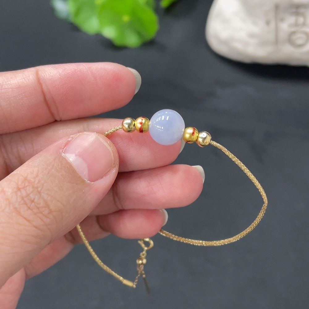 F24753062 Jadeite Bead Inlaid Bracelet, Approx. 9mm, Red Marked Area Contains Approx. 98% Au, Rest 18k Gold, Approx. 2.24g