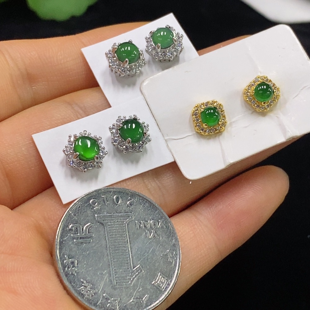 F34974870 Jadeite Inlaid Earrings Non-Gold