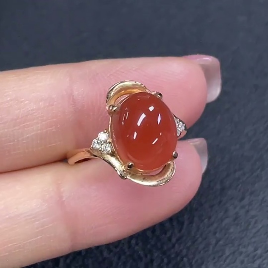 C27097812 Red Agate Inlaid Ring, 18k Gold, Size 13, Total Weight Approx. 3.81g