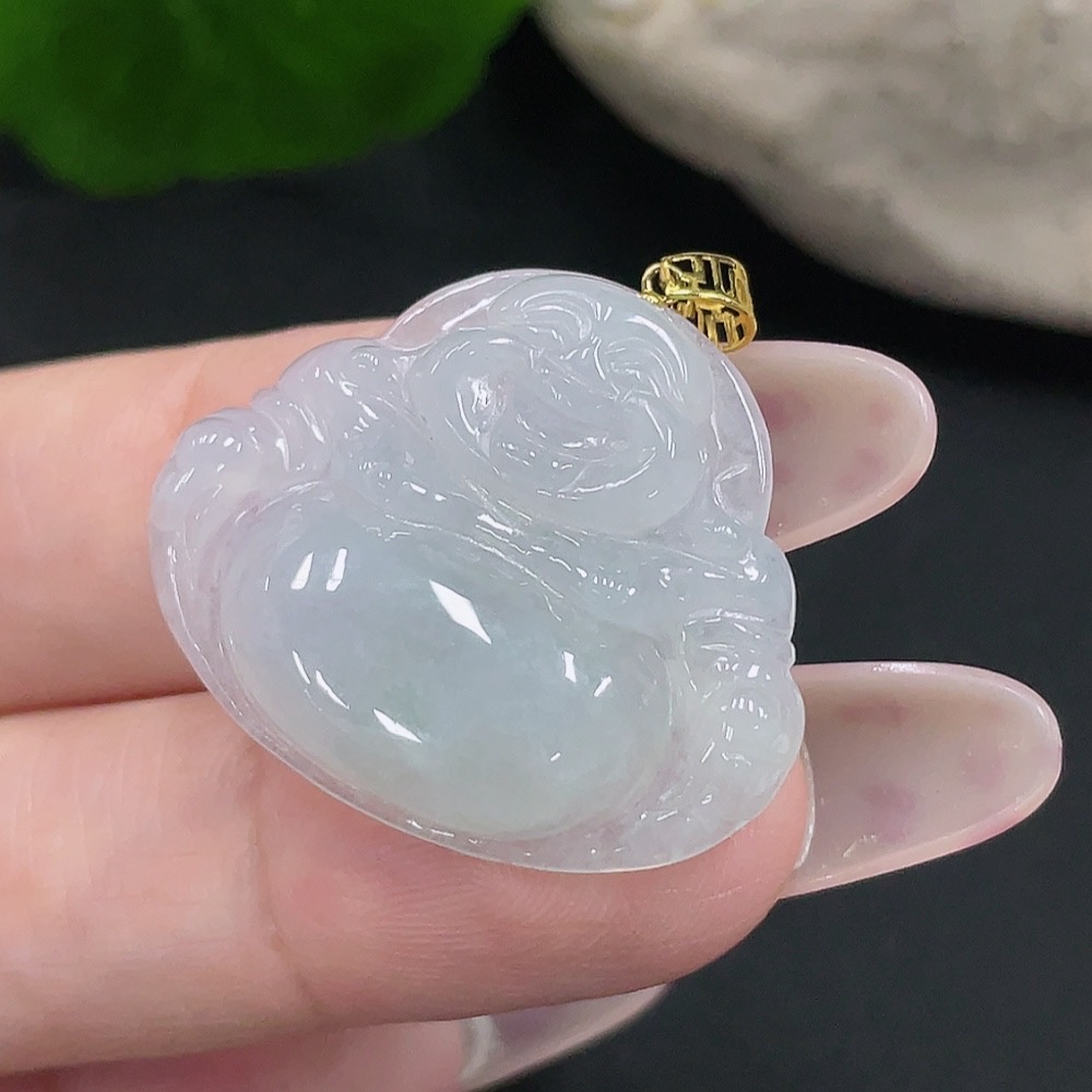 F34068538 Jadeite Buddha Pendant 18K Gold Total Weight Approx. 4.7g
