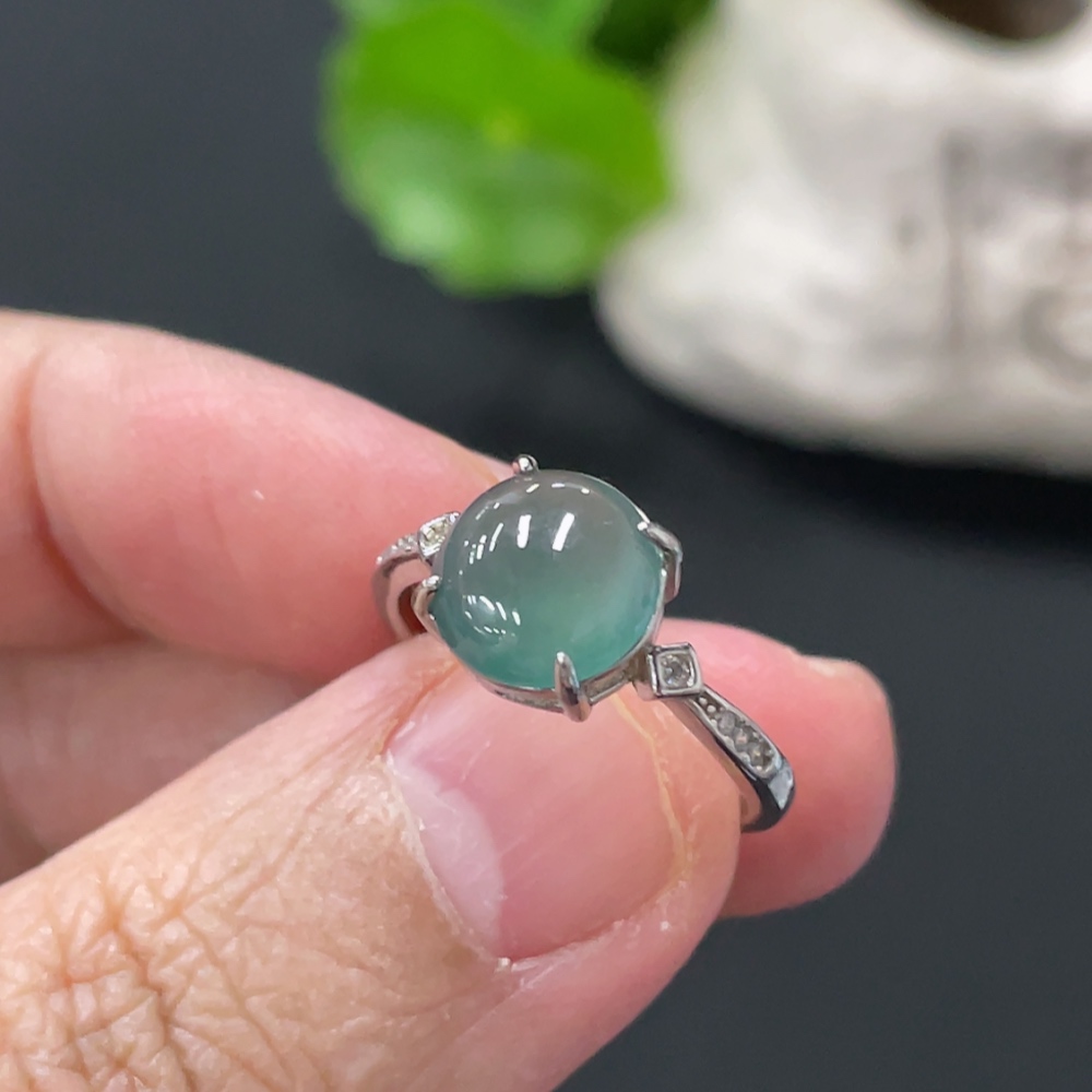 F34058657 Jadeite Cabochon Inlay Ring Non-Gold Setting Adjustable Size Total Weight Approx.2g
