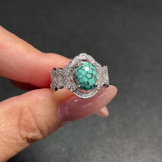 C34991572 Turquoise Ring with Other Mineral Components, Adjustable, Non-Gold, Total Weight Approx. 3.73g (Including Minerals)