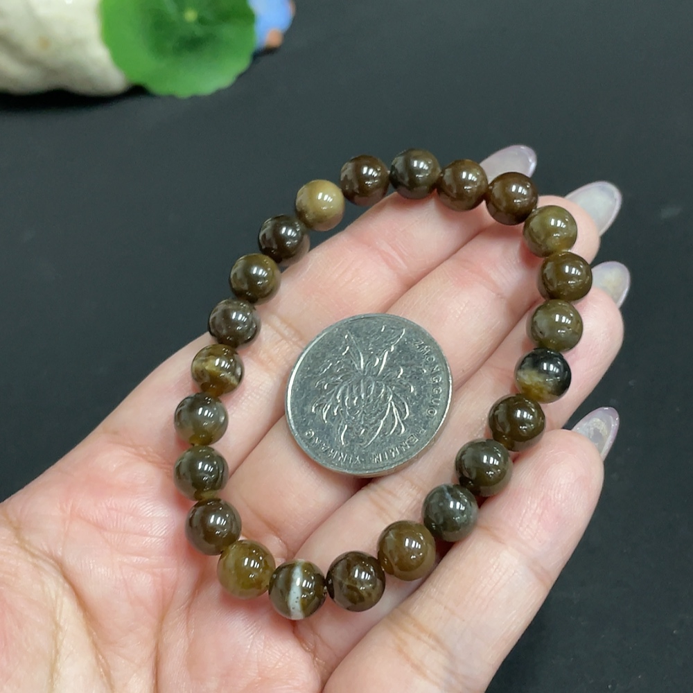 H33931258 Hetian Jade Bead Bracelet, Approx. 7.5mm, Total Weight About 17.4g, Containing Other Mineral Components