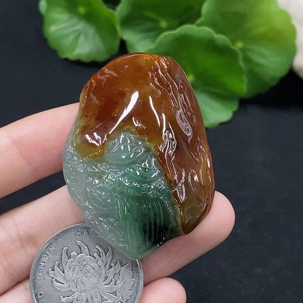 F34028647 Jadeite Eight-Diagram Pendant with Indeterminate Yellow Color Origin, Total Weight Approximately 27.96g Excluding Rope