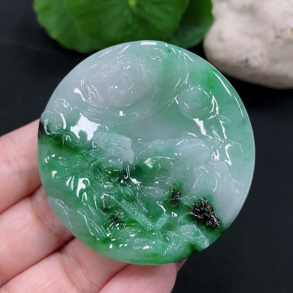 F34982781 Jadeite Landscape Pendant Total Weight Approx. 34g (Including Other Mineral Components)