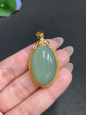 H29423240 Hetian Jade Inlaid Pendant, Cabochon, Total Weight Approx. 11.9g, 18k