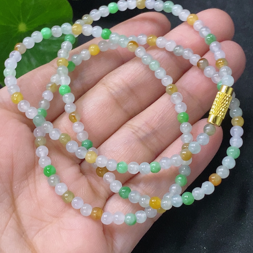F33912710 Jadeite Bead Necklace Approx. 3.5mm Non-Gold Total Weight Approx. 10.27 Yellow Part Color Origin Undetermined