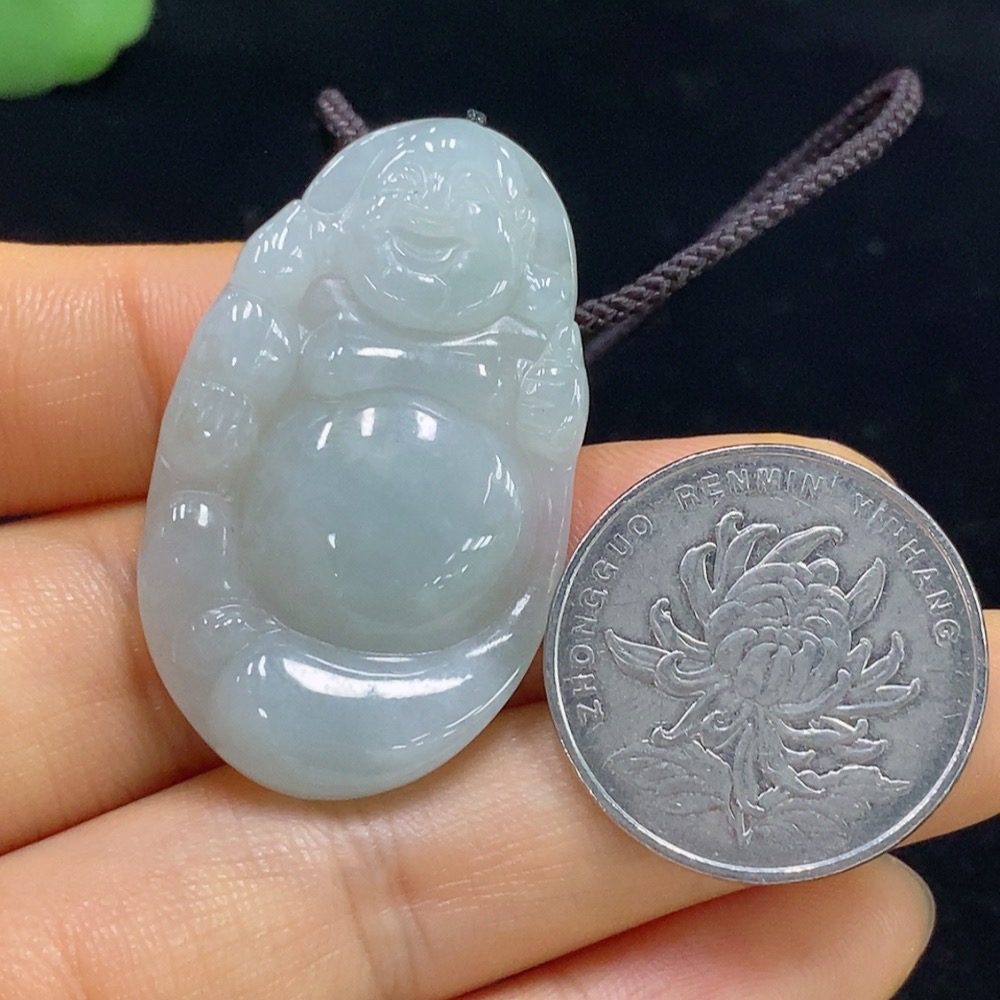 F35136131 Jadeite Buddha Pendant Total Weight Approx. 11.68g (Including Rope Weight)