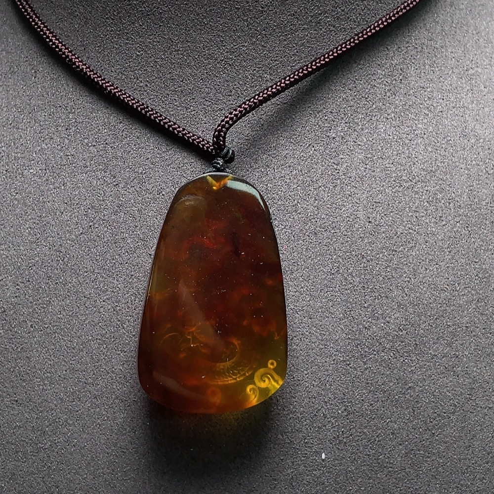 C33843621 Amber Beeswax Pendant with Rope, Total Weight Approx. 10.4g