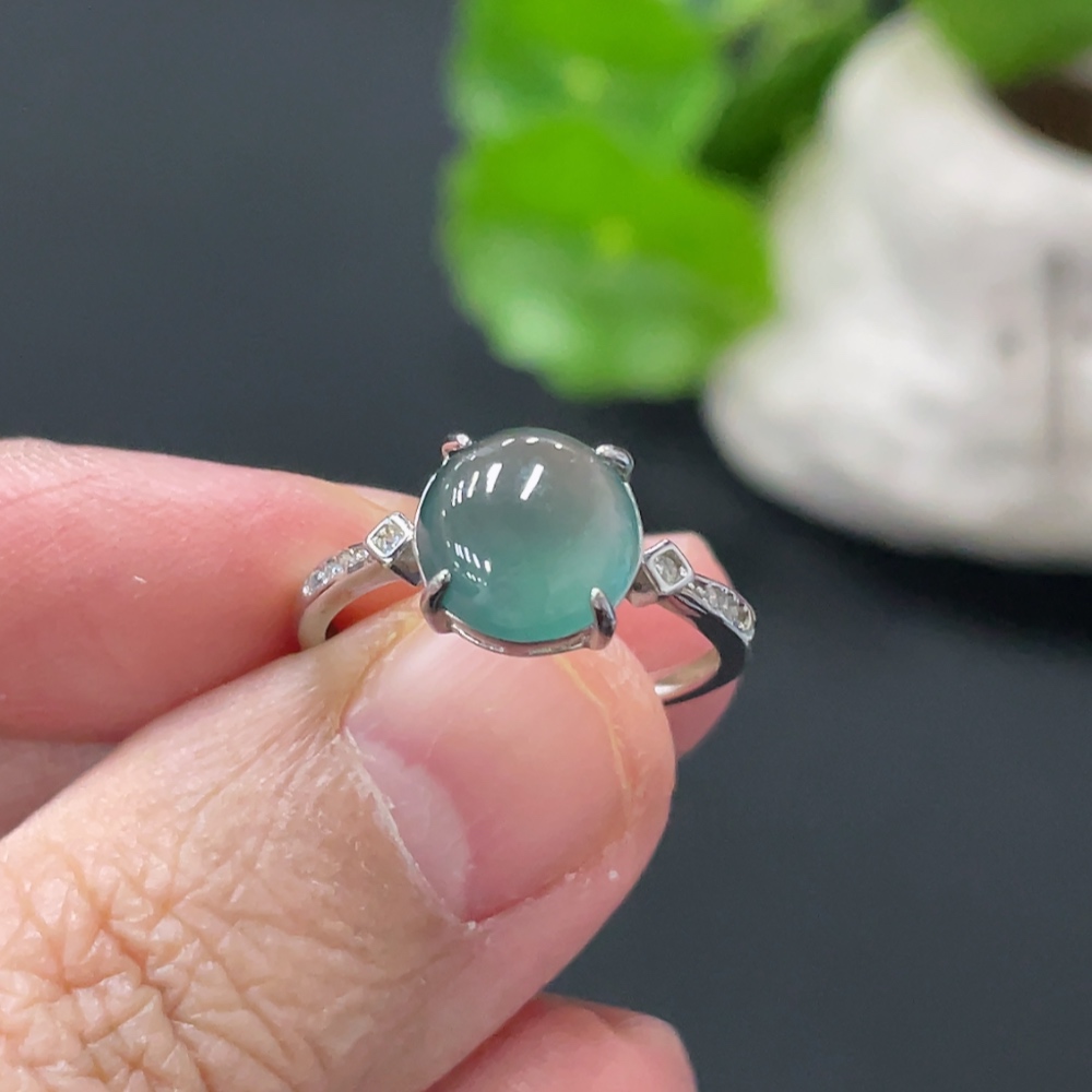 F34058657 Jadeite Cabochon Inlay Ring Non-Gold Setting Adjustable Size Total Weight Approx.2g