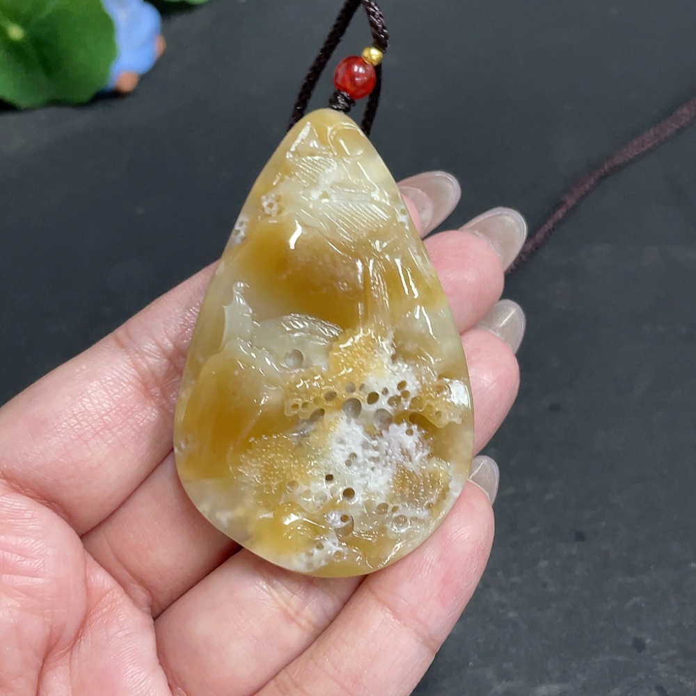 H30502903 Hetian Jade Pendant Landscape with Other Mineral Components Total Weight Approx. 43.6g (including rope)