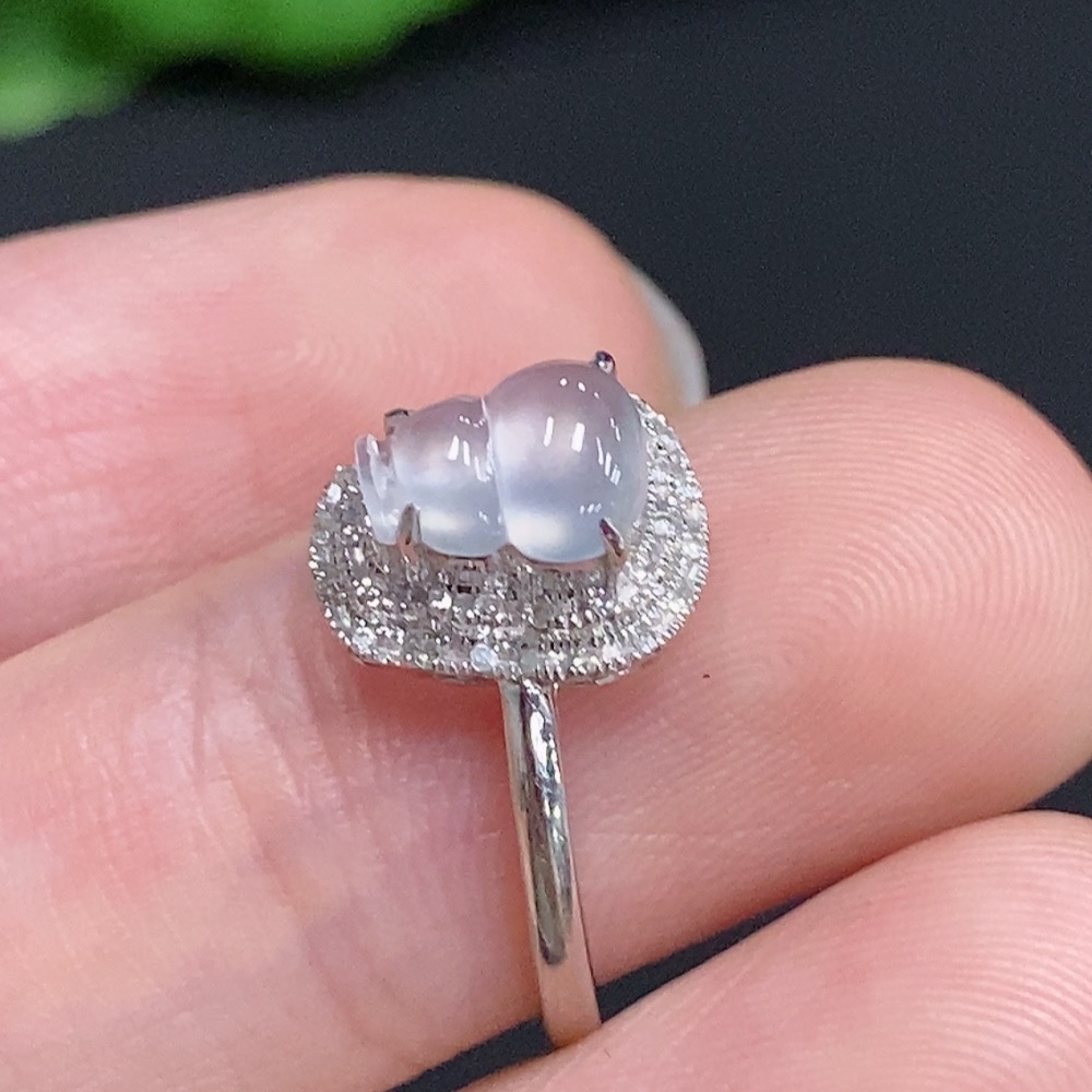 F30543066 Jadeite Gourd Inlaid Ring 18k Gold Total Weight approx.1.8g Size 10 With Diamond