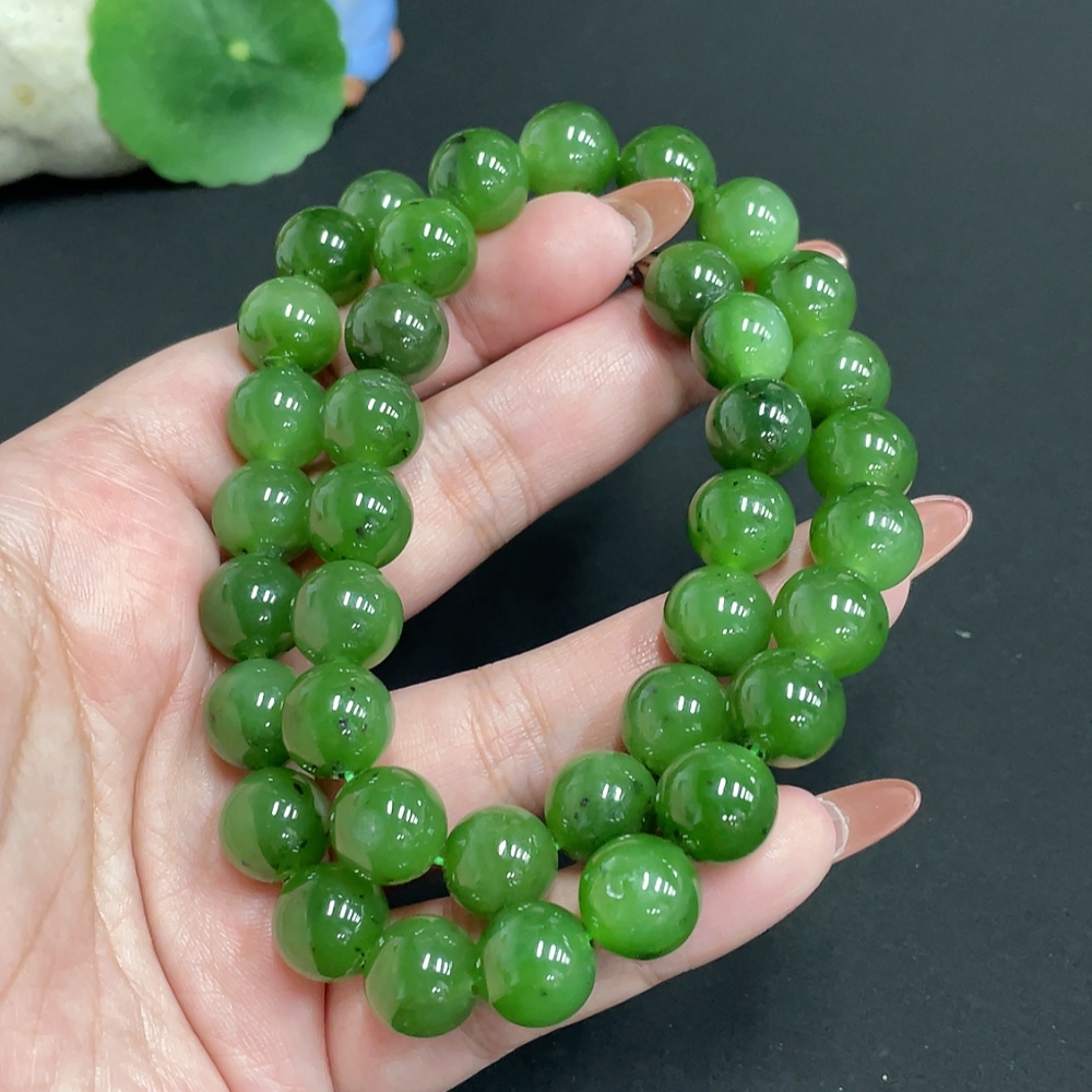 H34074018 Hetian Jade Jasper Bead Necklace, Approx. 11.3 mm, Total Weight Approx. 91.8g